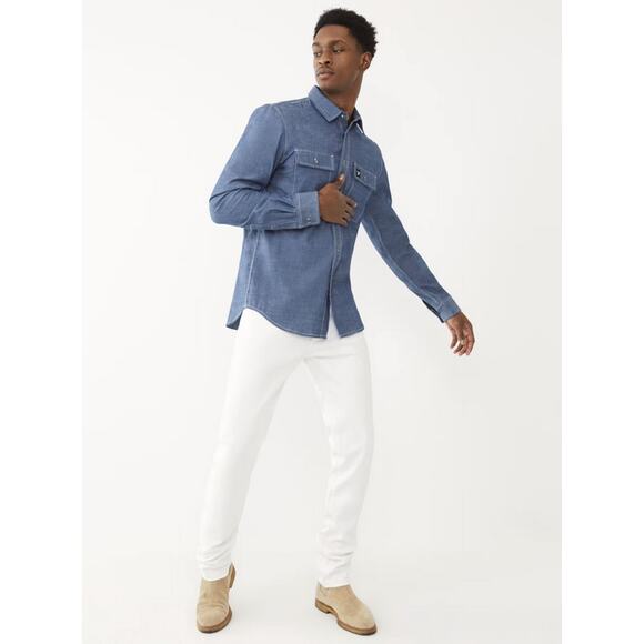 True Religion Men's Rocco Renegade Relaxed Skinny Fit Stretch White Jeans - Picture 7 of 9